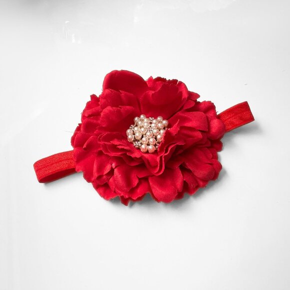NWT Pretty Vintage Inspired Girls Headband Hair Floral Beaded Christmas Red OS - Picture 2 of 3